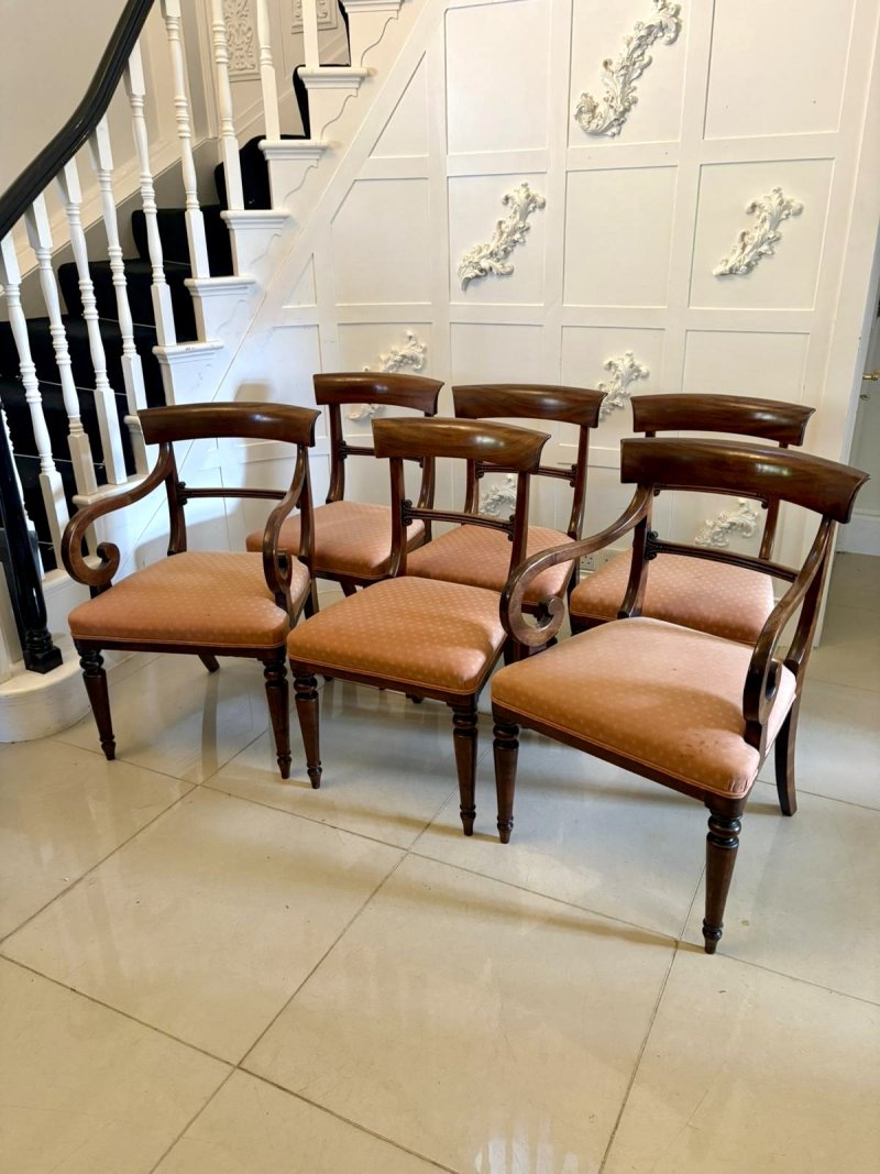 Antique Regency Mahogany Set of 6 Dining Chairs Including 2 Carvers - Image 2